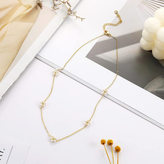 5 flower necklaces pearl collarbone chains