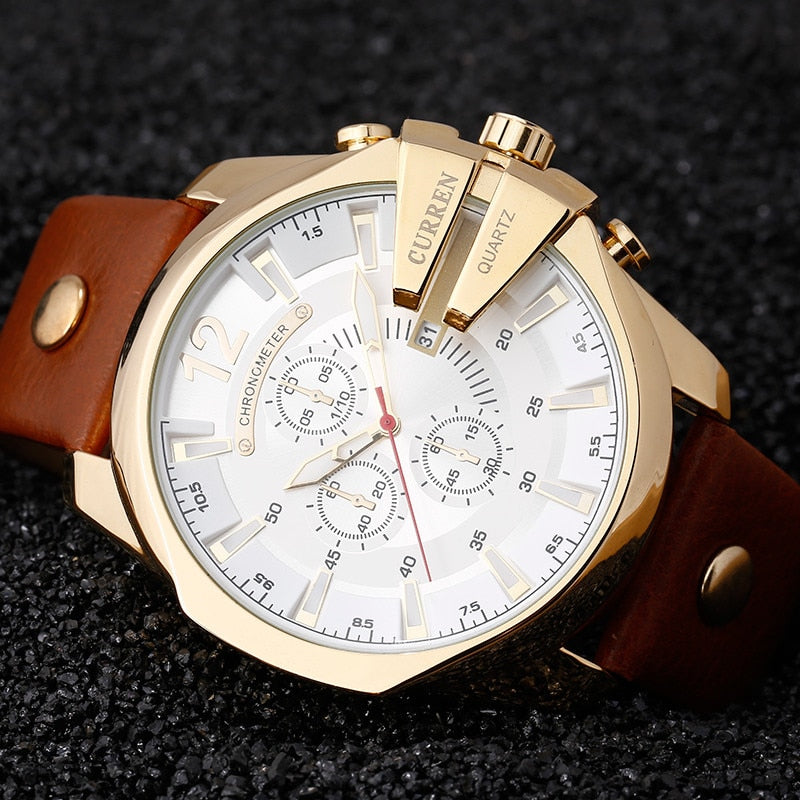 CURREN 8176 Brand Casual Men's Watches Leather Waterproof Luxury Fashion Quartz Watch Men Sport Military Army Wristwatch Gold