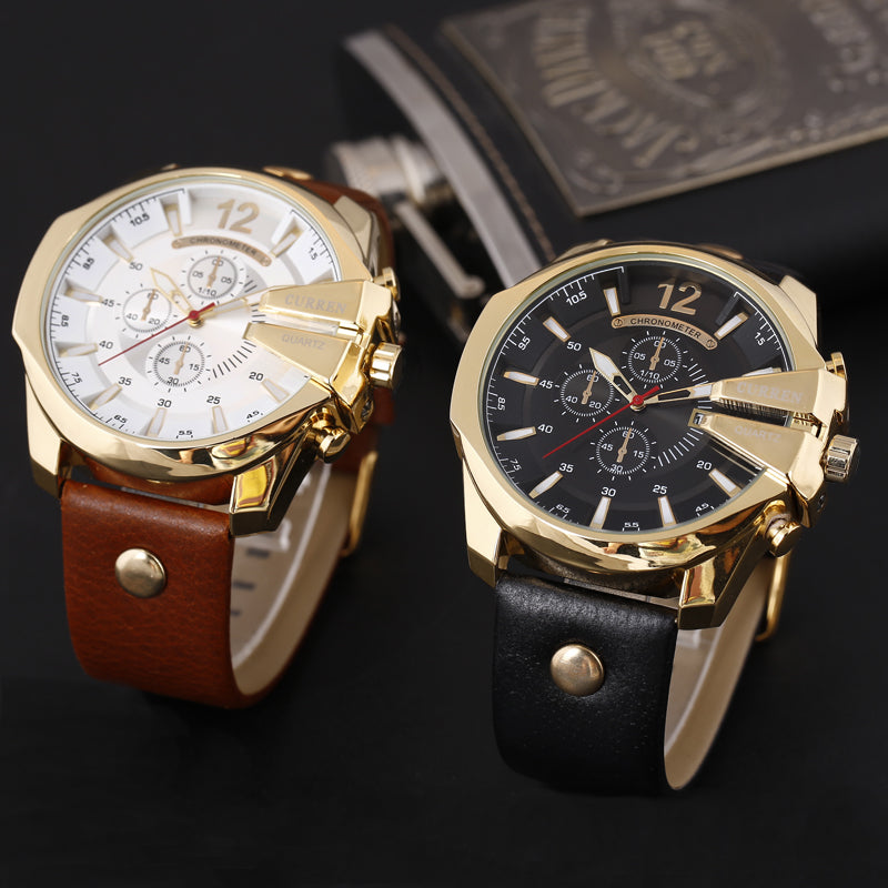 CURREN 8176 Brand Casual Men's Watches Leather Waterproof Luxury Fashion Quartz Watch Men Sport Military Army Wristwatch Gold