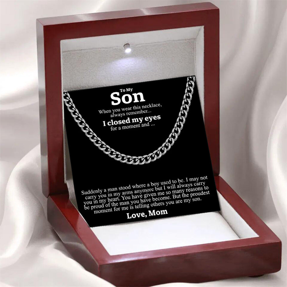 Stainless Steel Necklace Men Titanium Cuban Chain Polished Round Hip Hop Fashion Jewelry