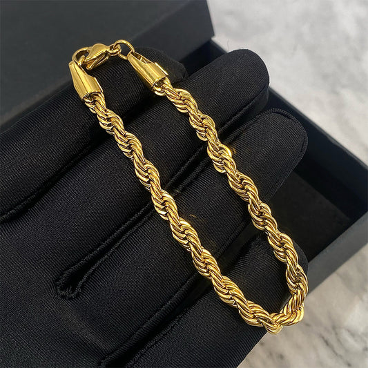Hip hop gold Fried Dough Twists chain thick bracelet small jewelry chain