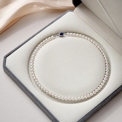 Natural Mother-of-Pearl Pearl Necklace  Silver Blue Gem Clasp High Luster Premium Quality Pearl Australian White Necklace