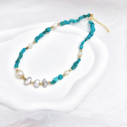 Freshwater Baroque Pearl Turquoise Beaded Bracelet Necklace, Natural Stone Bracelet, Original Design, Lightweight Luxury, Elegant Style