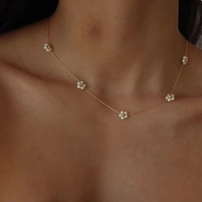 5 flower necklaces pearl collarbone chains